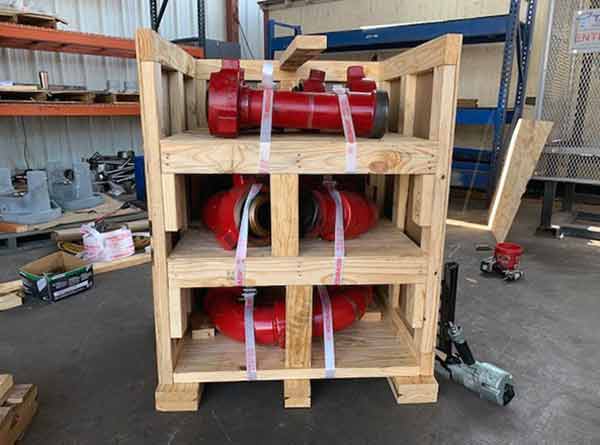 Custom shipping crate with oil field parts