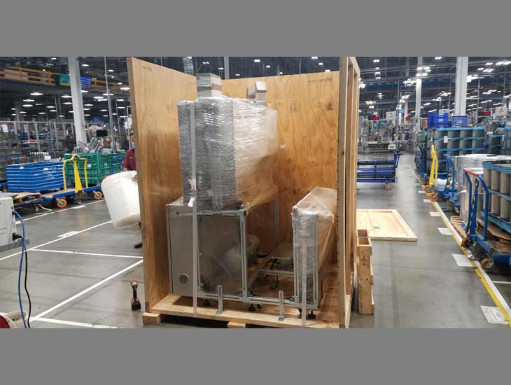 Equipment in wooden crate