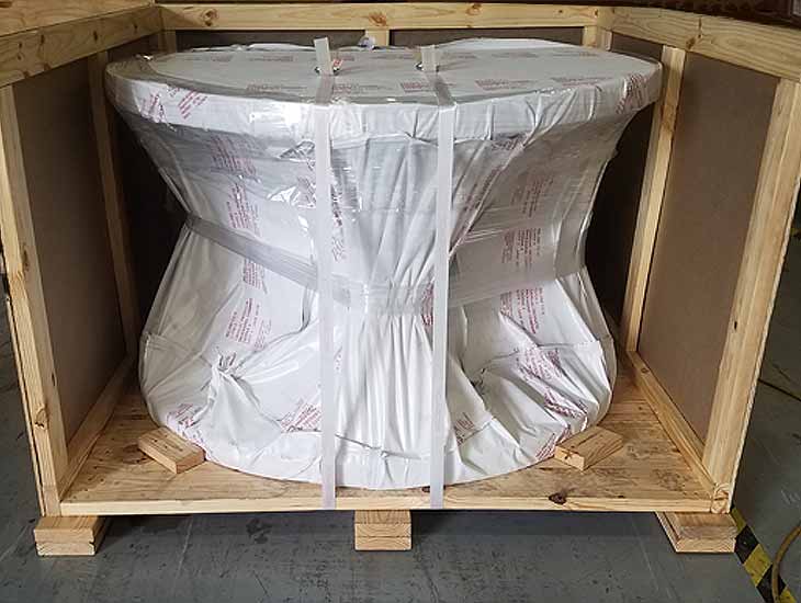 Vacumm wrapped equipment in crate